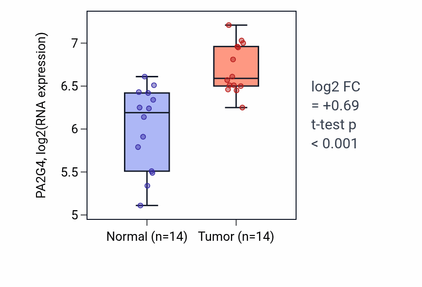 Tumor-vs-normal expression box plot for PA2G4 RNA in KIRC.