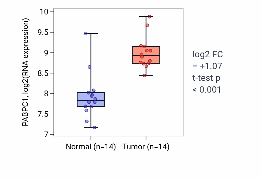 Tumor-vs-normal expression box plot for PABPC1 RNA in KIRC.
