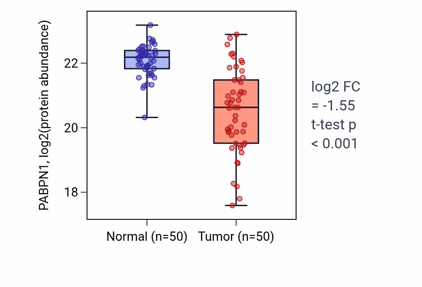 Tumor-vs-normal mass-spec protein box plot for PABPN1 in HNSC.