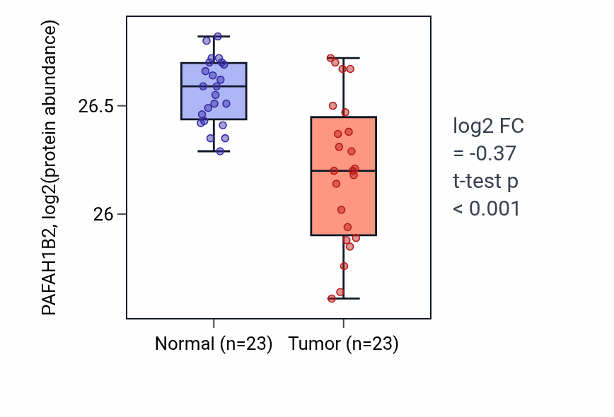 Tumor-vs-normal mass-spec protein box plot for PAFAH1B2 in HNSC.