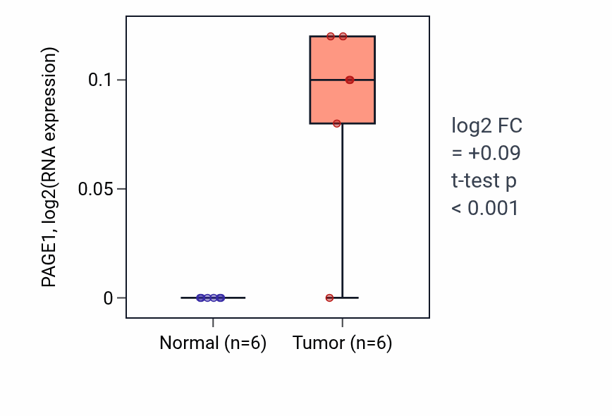 Tumor-vs-normal expression box plot for PAGE1 in HNSC.
