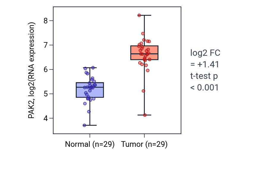Tumor-vs-normal expression box plot for PAK2 in HNSC.