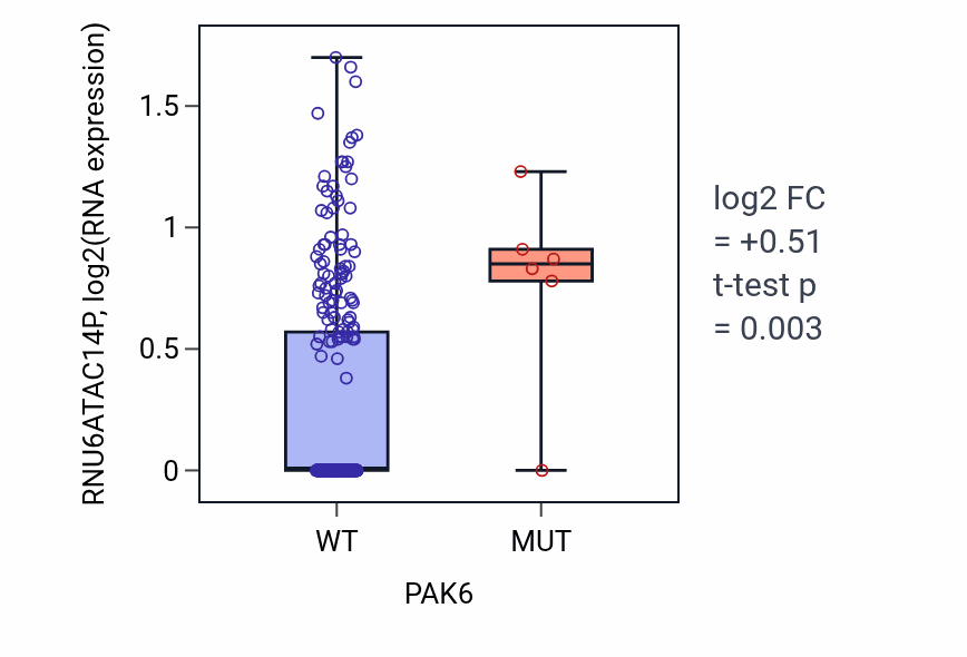 Box plot of RNU6ATAC14P in PAK6-low vs PAK6-high samples in CESC.