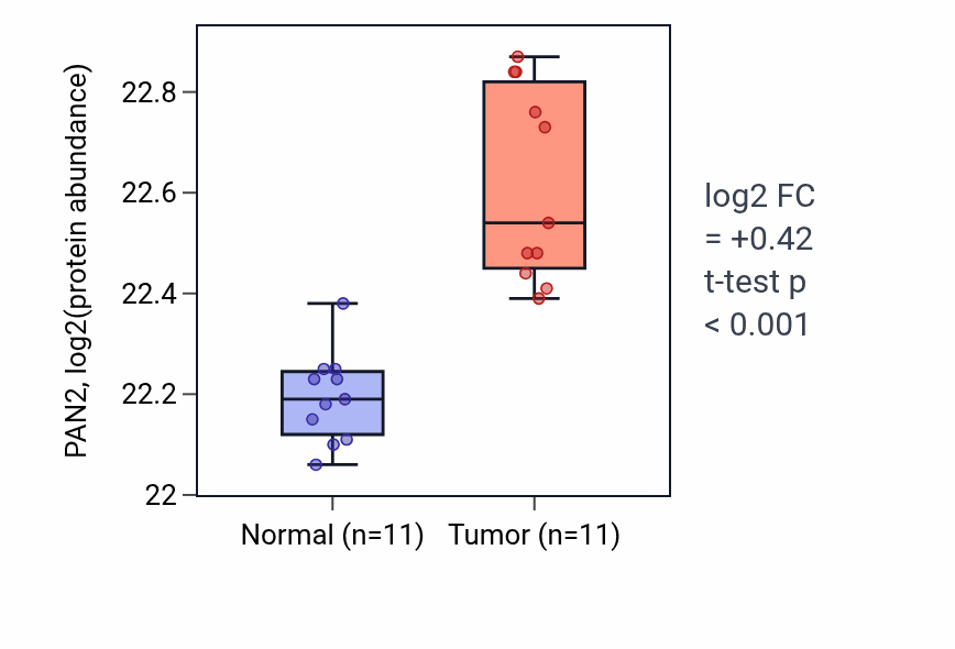 Tumor-vs-normal mass-spec protein box plot for PAN2 in CCRCC.