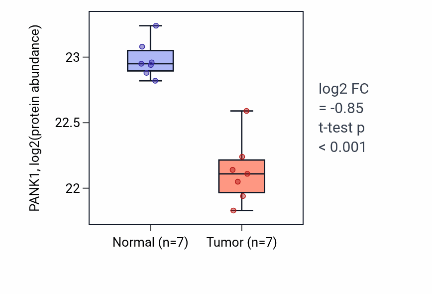 Tumor-vs-normal mass-spec protein box plot for PANK1 in CCRCC.