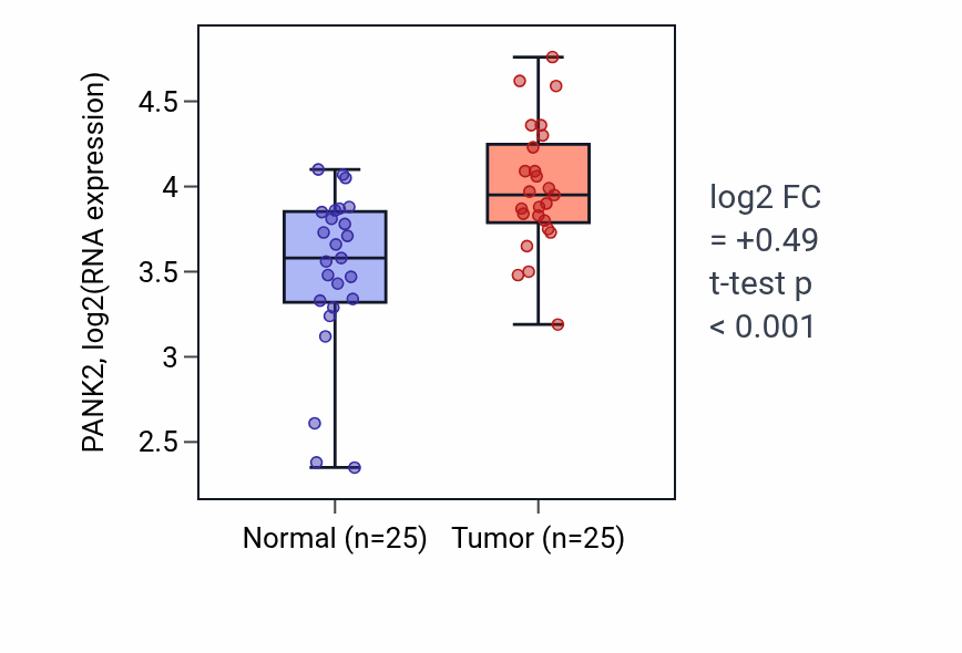 Tumor-vs-normal expression box plot for PANK2 RNA in HNSC.