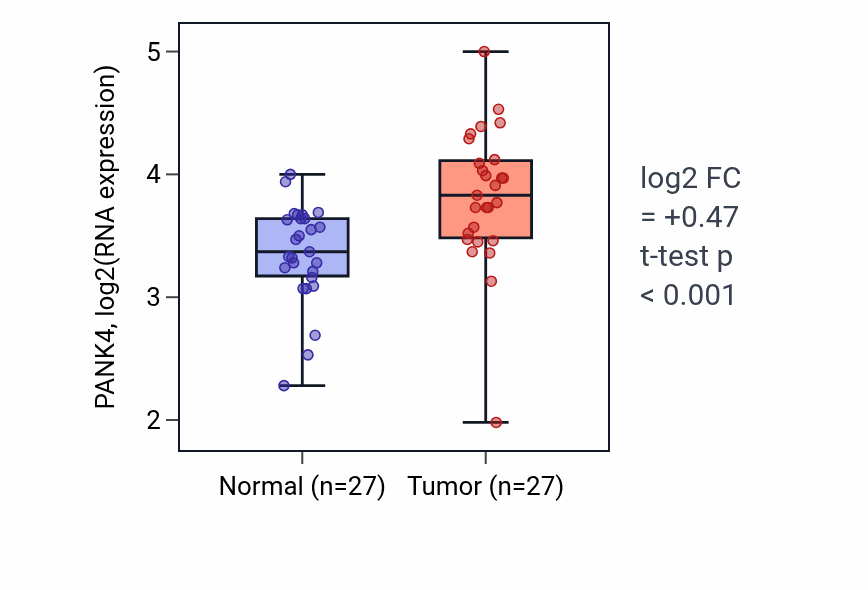 Tumor-vs-normal expression box plot for PANK4 RNA in HNSC.