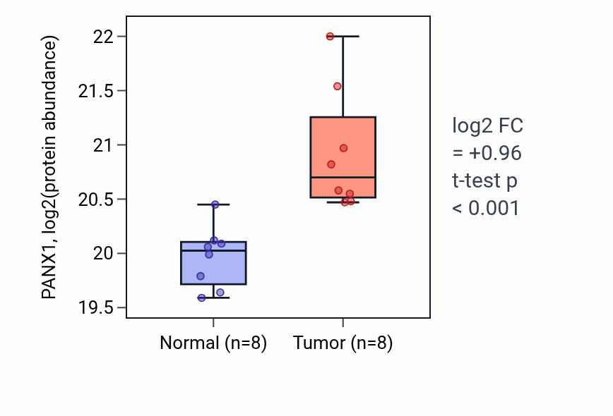 Tumor-vs-normal mass-spec protein box plot for PANX1 in CCRCC.