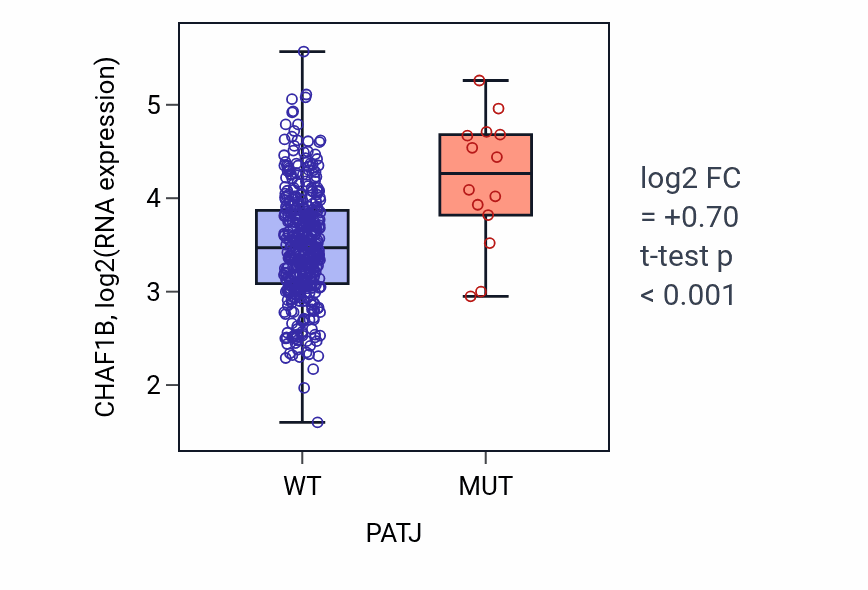 Box plot of CHAF1B in PATJ-low vs PATJ-high samples in COAD.