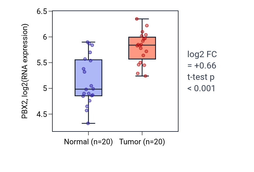 Tumor-vs-normal expression box plot for PBX2 in KIRC.