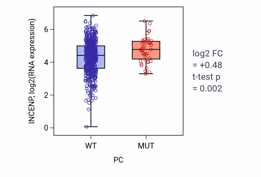 Box plot of INCENP in PC-low vs PC-high samples in UCEC.