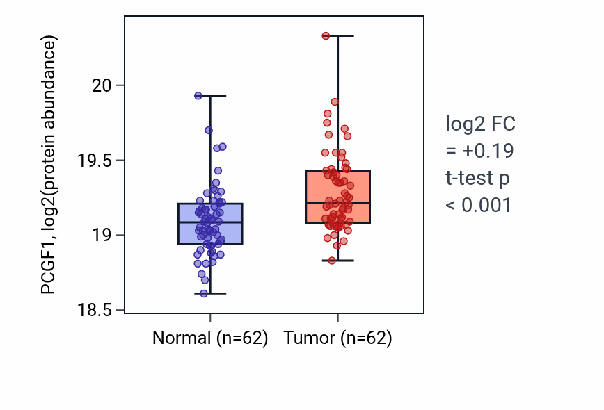 Tumor-vs-normal mass-spec protein box plot for PCGF1 in LSCC.