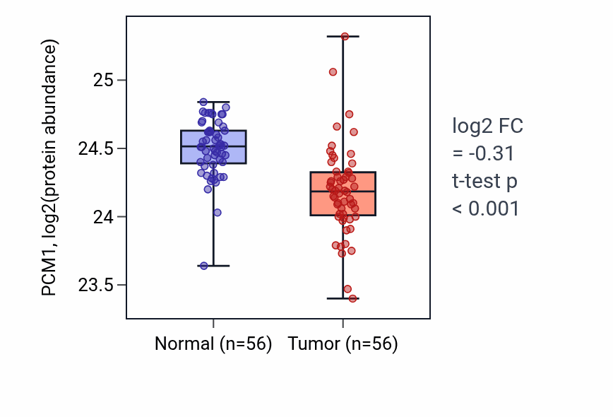 Tumor-vs-normal mass-spec protein box plot for PCM1 in HNSC.