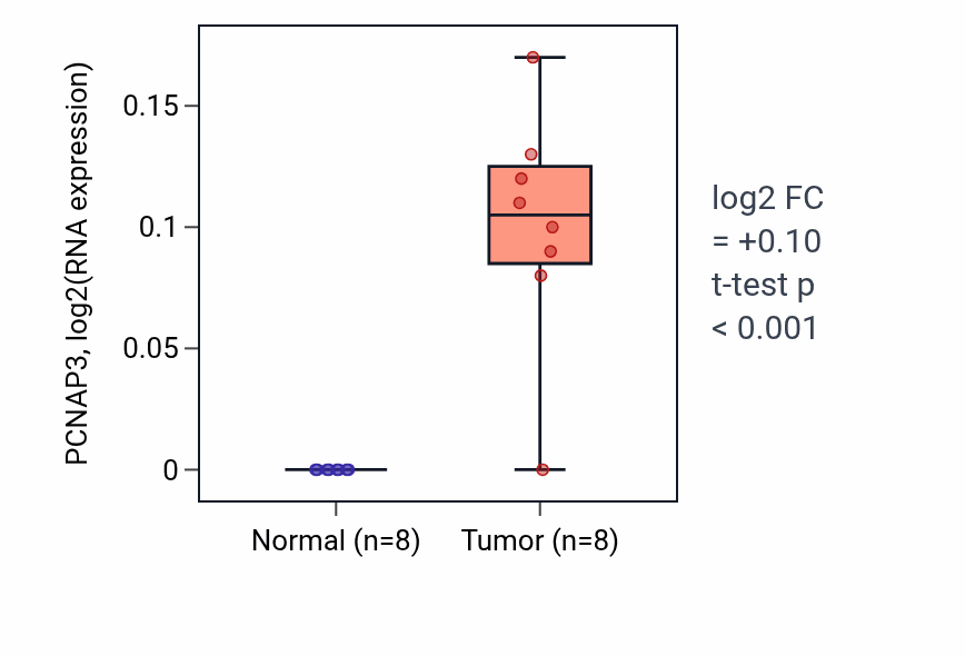 Tumor-vs-normal expression box plot for PCNAP3 in BLCA.