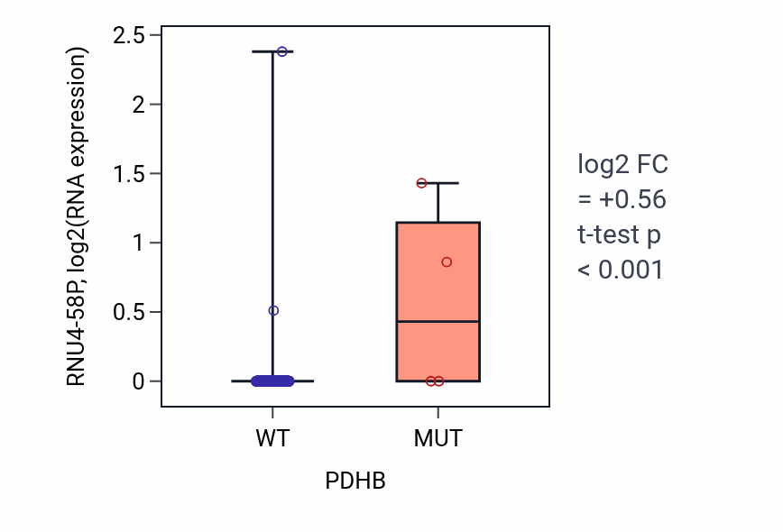 Box plot of RNU4-58P in PDHB-low vs PDHB-high samples in COAD.