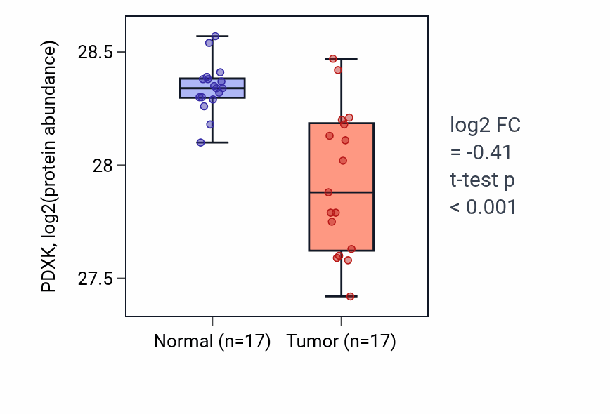 Tumor-vs-normal mass-spec protein box plot for PDXK in LSCC.