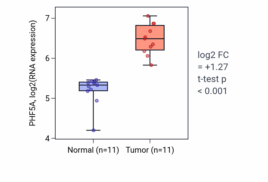 Tumor-vs-normal expression box plot for PHF5A RNA in HNSC.
