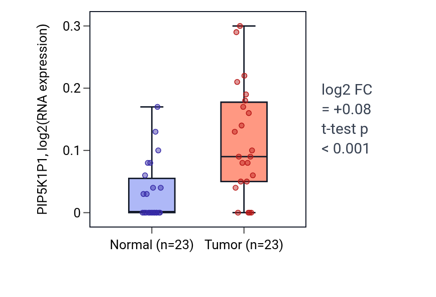Tumor-vs-normal expression box plot for PIP5K1P1 in LUSC.