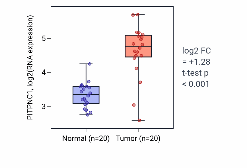Tumor-vs-normal expression box plot for PITPNC1 RNA in KIRC.
