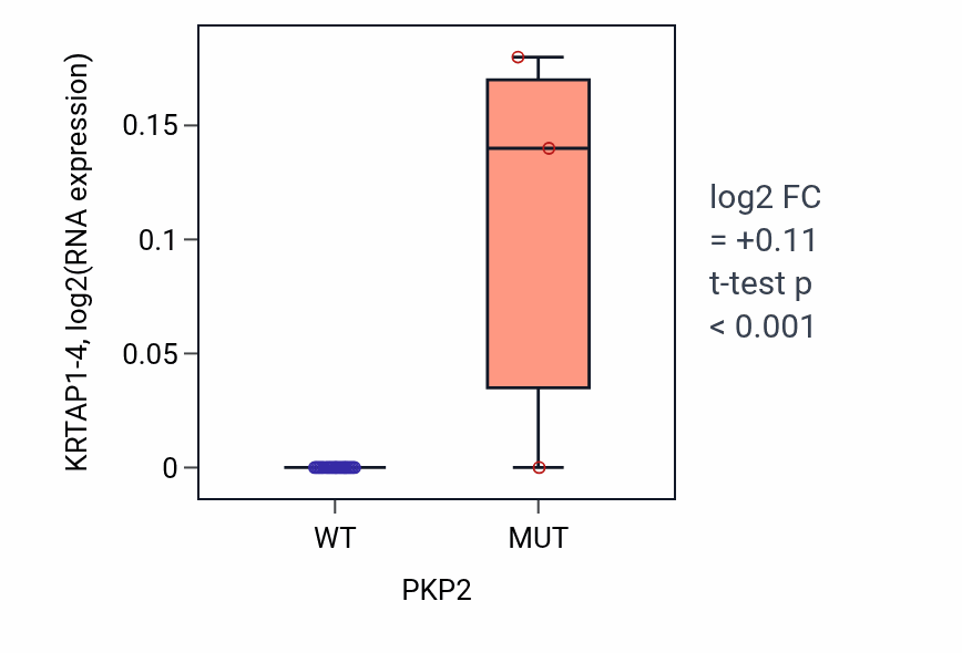Box plot of KRTAP1-4 in PKP2-low vs PKP2-high samples in LUNG_NSCLC_LUSC.
