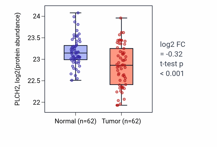 Tumor-vs-normal mass-spec protein box plot for PLCH2 in HNSC.