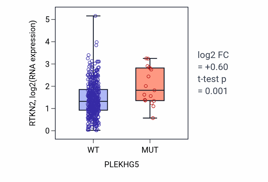 Box plot of RTKN2 in PLEKHG5-low vs PLEKHG5-high samples in SKCM.