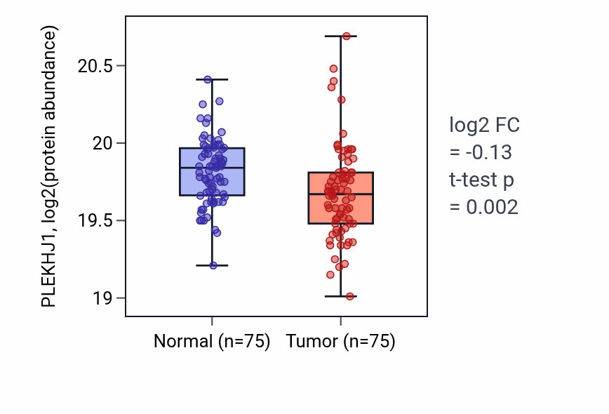 Tumor-vs-normal mass-spec protein box plot for PLEKHJ1 in LSCC.