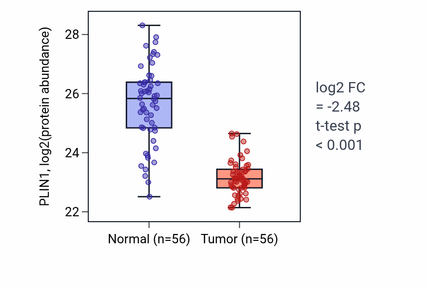 Tumor-vs-normal mass-spec protein box plot for PLIN1 in HNSC.