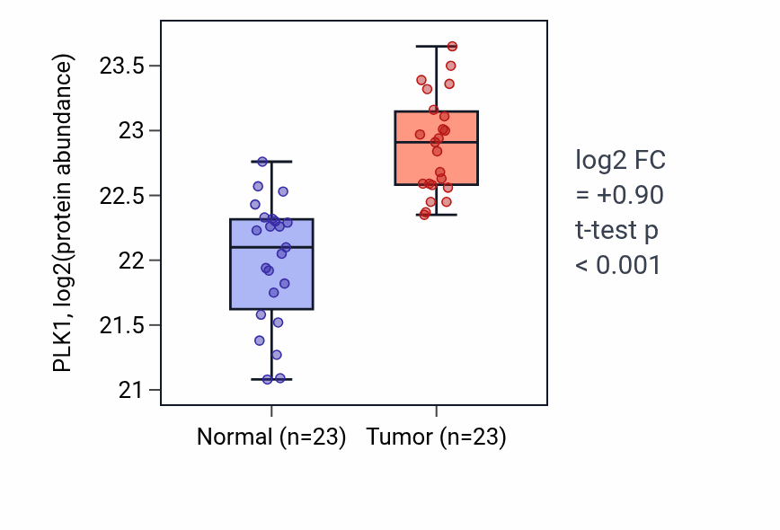 Tumor-vs-normal mass-spec protein box plot for PLK1 in HNSC.