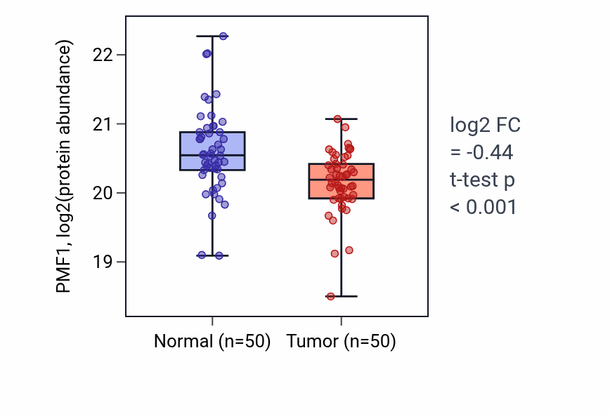 Tumor-vs-normal mass-spec protein box plot for PMF1 in HNSC.