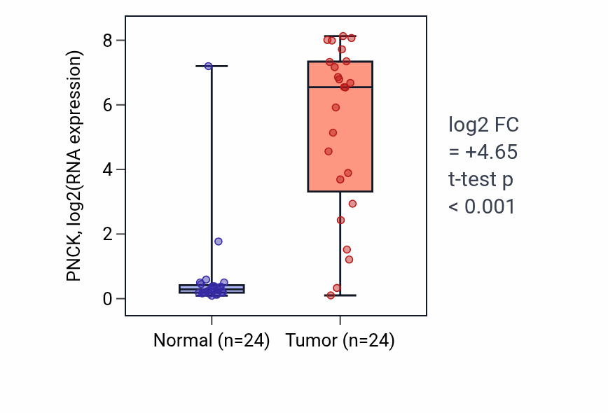 Tumor-vs-normal expression box plot for PNCK RNA in KIRC.