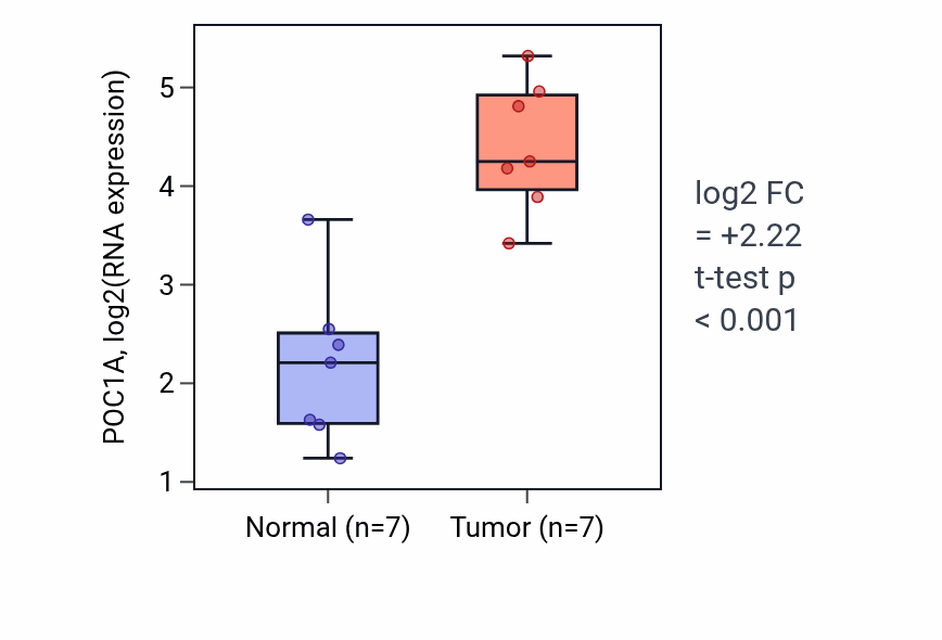Tumor-vs-normal expression box plot for POC1A RNA in BLCA.