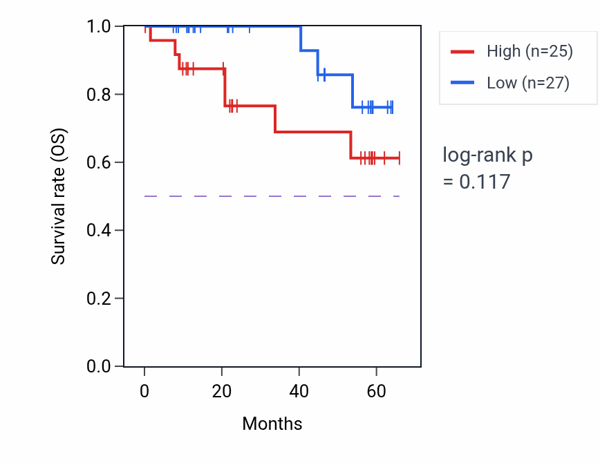 Kaplan&ndash;Meier survival curve for POLD2 mass-spec protein-high vs -low samples in CCRCC.