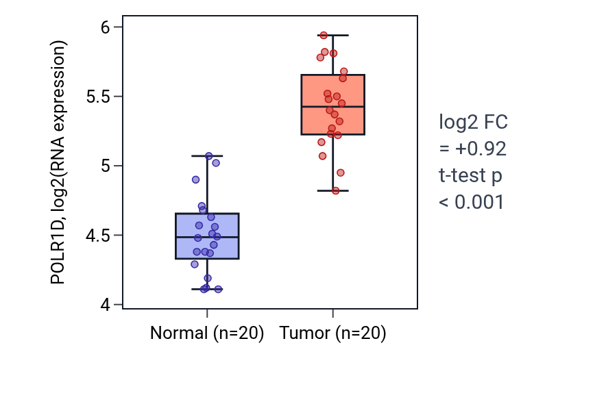 Tumor-vs-normal expression box plot for POLR1D in KIRC.