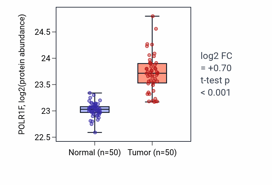 Tumor-vs-normal mass-spec protein box plot for POLR1F in LSCC.