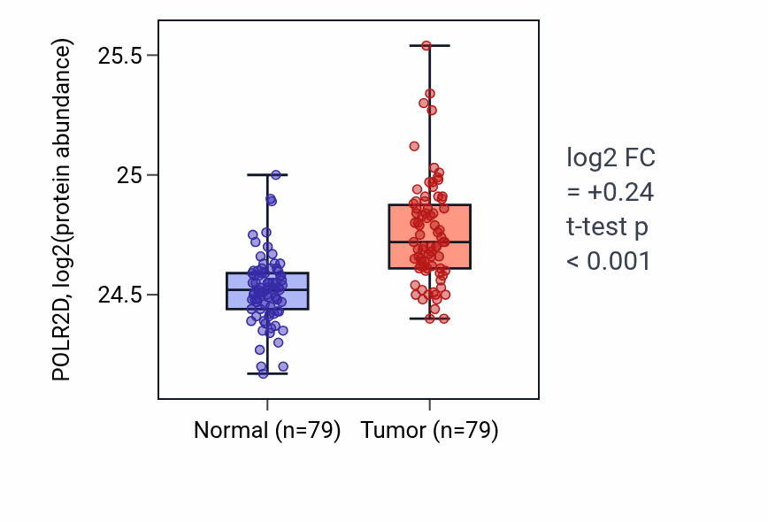 Tumor-vs-normal mass-spec protein box plot for POLR2D in LSCC.