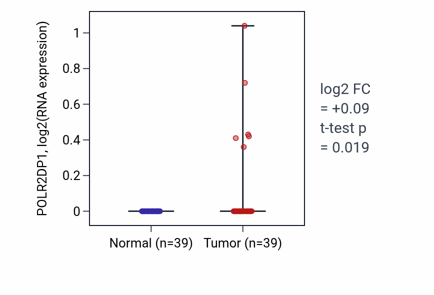 Tumor-vs-normal expression box plot for POLR2DP1 in COAD.