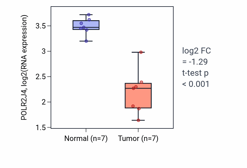 Tumor-vs-normal expression box plot for POLR2J4 in THCA.
