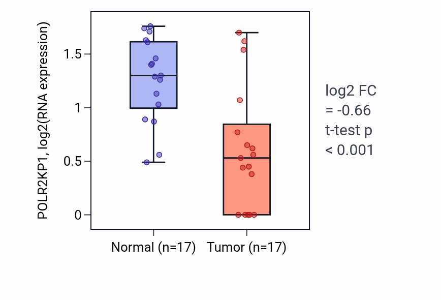 Tumor-vs-normal expression box plot for POLR2KP1 in THCA.