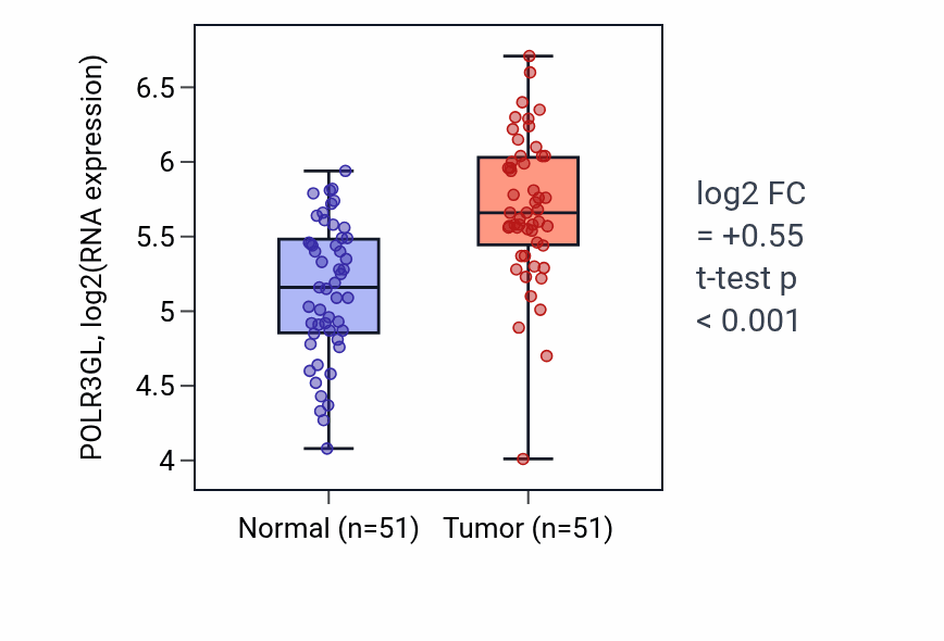 Tumor-vs-normal expression box plot for POLR3GL RNA in KIRC.