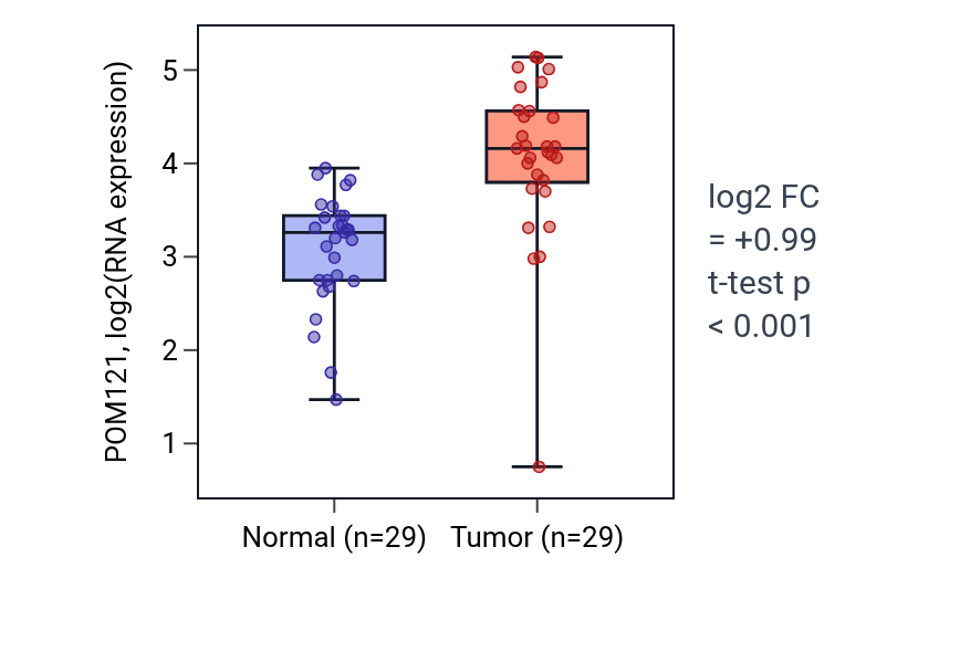 Tumor-vs-normal expression box plot for POM121 in HNSC.