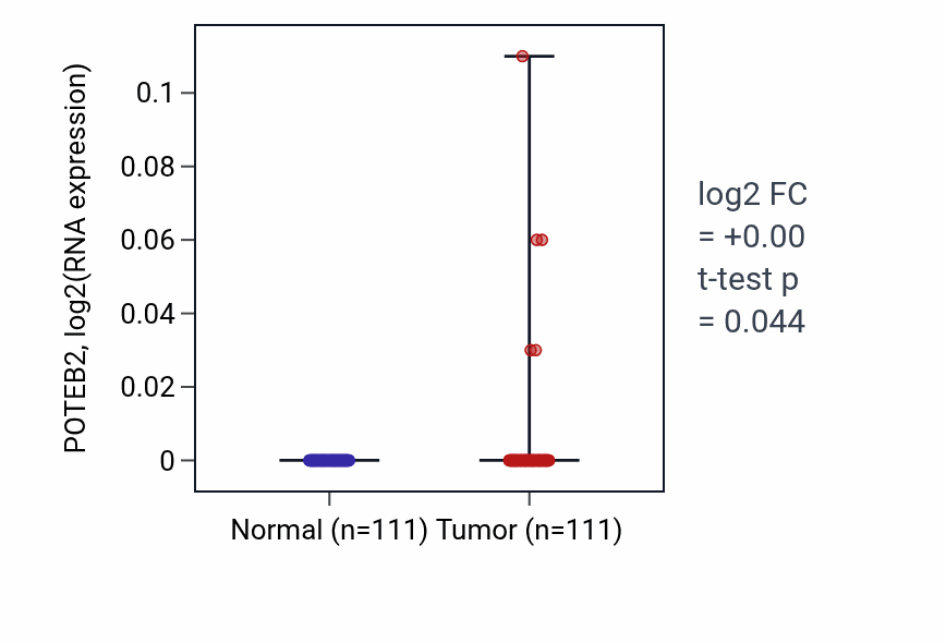 Tumor-vs-normal expression box plot for POTEB2 in BRCA.