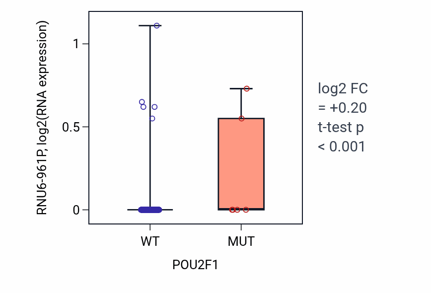 Box plot of RNU6-961P in POU2F1-low vs POU2F1-high samples in CESC.