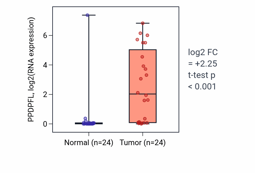 Tumor-vs-normal expression box plot for PPDPFL in KIRC.