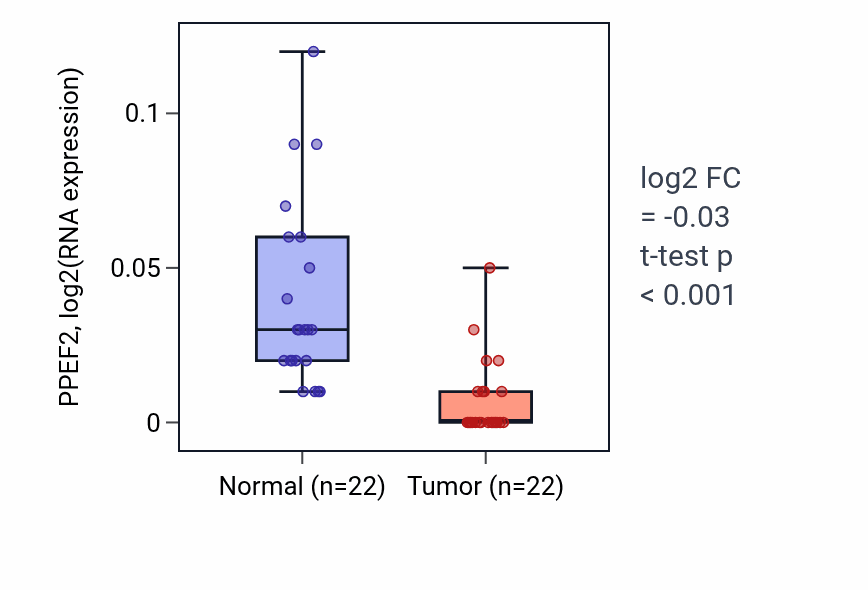 Tumor-vs-normal expression box plot for PPEF2 in KICH.