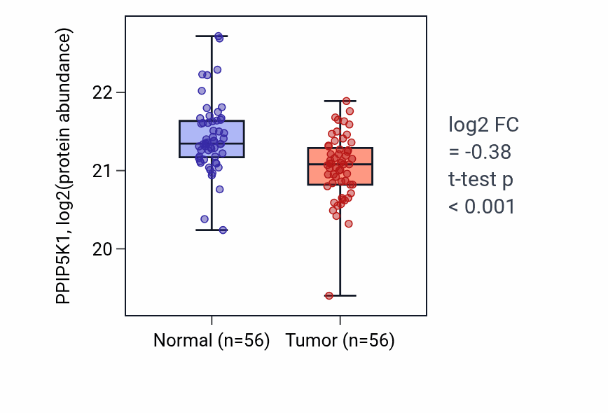 Tumor-vs-normal mass-spec protein box plot for PPIP5K1 in HNSC.