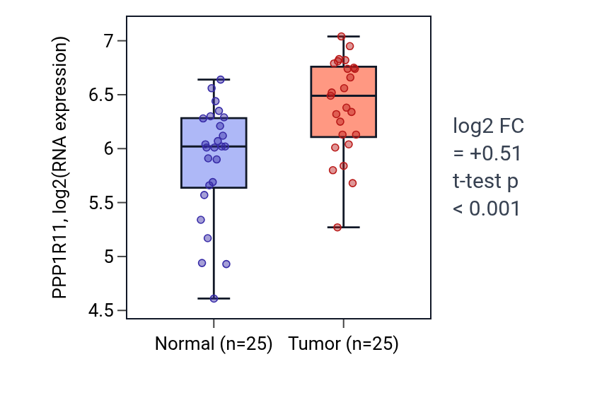 Tumor-vs-normal expression box plot for PPP1R11 in HNSC.