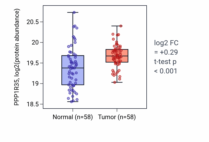 Tumor-vs-normal mass-spec protein box plot for PPP1R35 in LSCC.