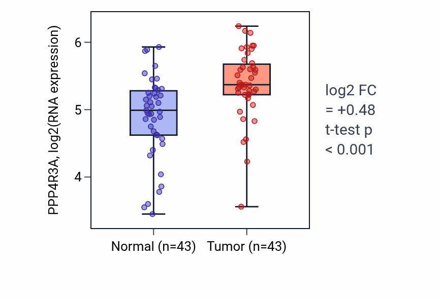 Tumor-vs-normal expression box plot for PPP4R3A RNA in HNSC.