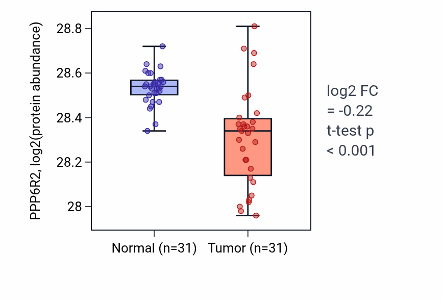 Tumor-vs-normal mass-spec protein box plot for PPP6R2 in LUAD.